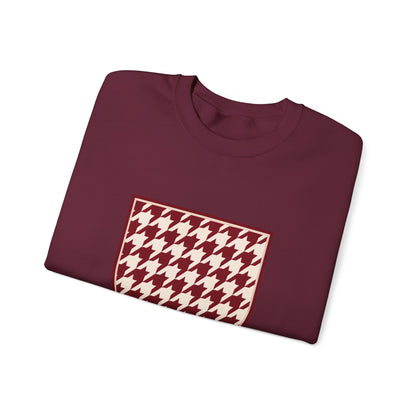Crewneck Sweatshirt — Burgundy Houndstooth Shield Graphic