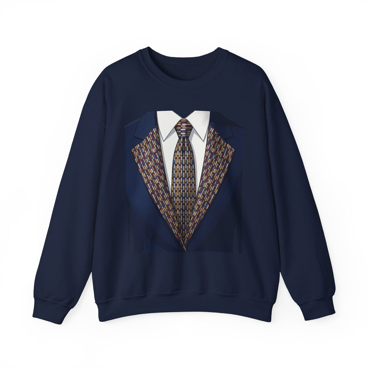 Graphic Suit Tie Crewneck Sweatshirt — 'GLORY HUNTERS' Back Text