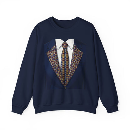 Graphic Suit Tie Crewneck Sweatshirt — 'GLORY HUNTERS' Back Text