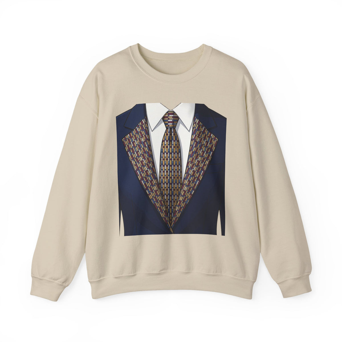 Graphic Suit Tie Crewneck Sweatshirt — 'GLORY HUNTERS' Back Text