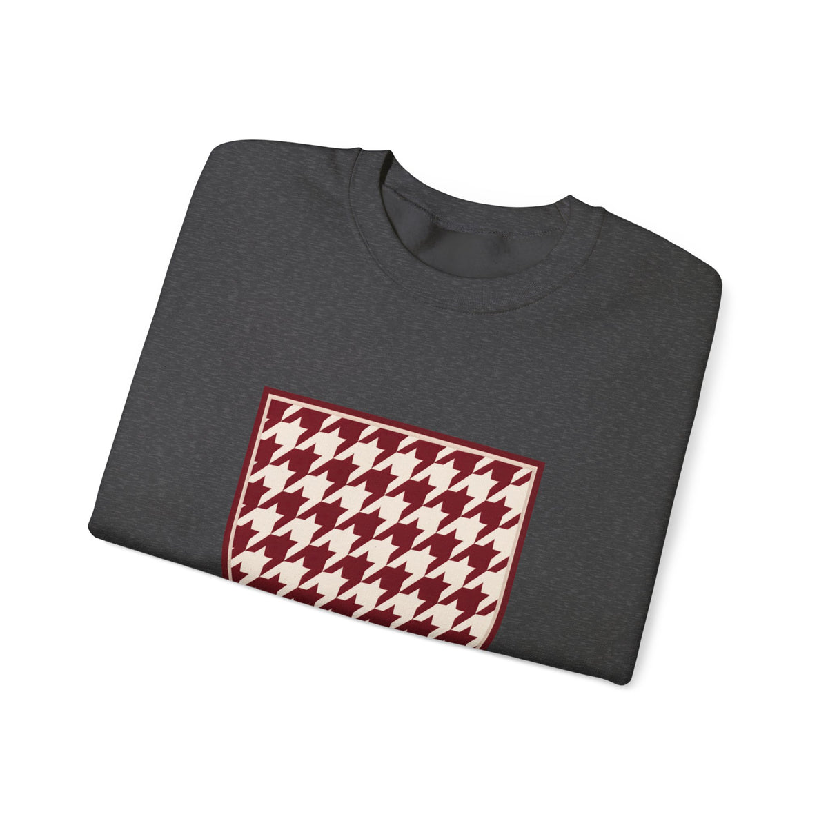 Crewneck Sweatshirt — Burgundy Houndstooth Shield Graphic