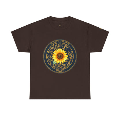 Sunflower Crest Tee — "Small Victories" Graphic T-Shirt