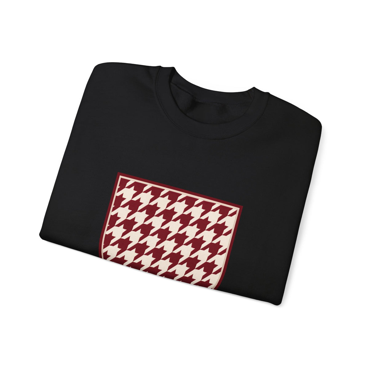 Crewneck Sweatshirt — Burgundy Houndstooth Shield Graphic
