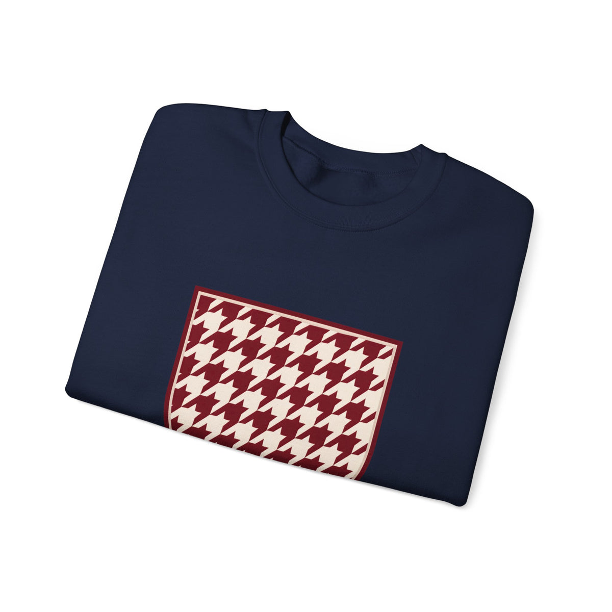 Crewneck Sweatshirt — Burgundy Houndstooth Shield Graphic