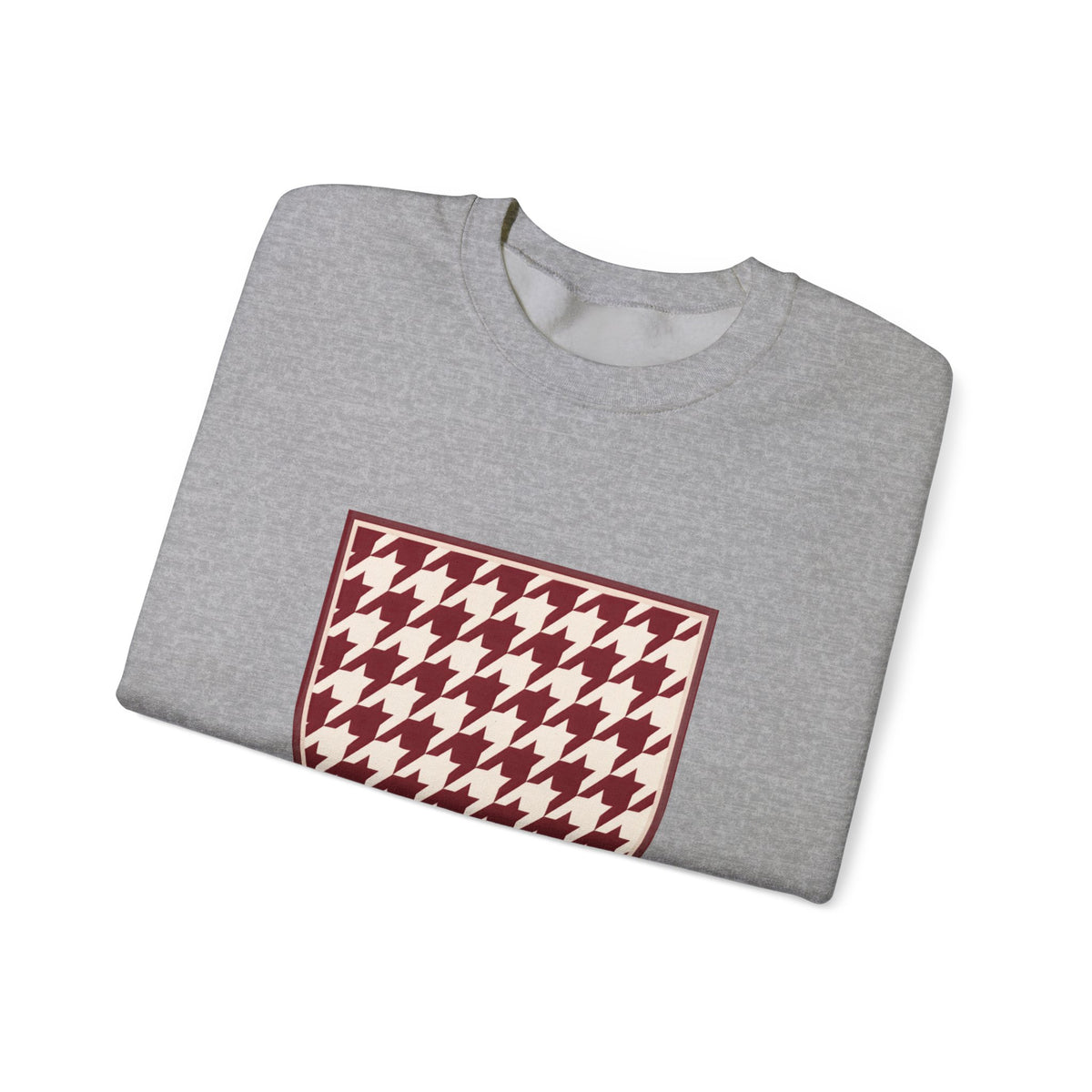 Crewneck Sweatshirt — Burgundy Houndstooth Shield Graphic