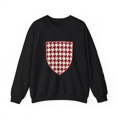 Crewneck Sweatshirt — Burgundy Houndstooth Shield Graphic