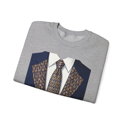 Graphic Suit Tie Crewneck Sweatshirt — 'GLORY HUNTERS' Back Text