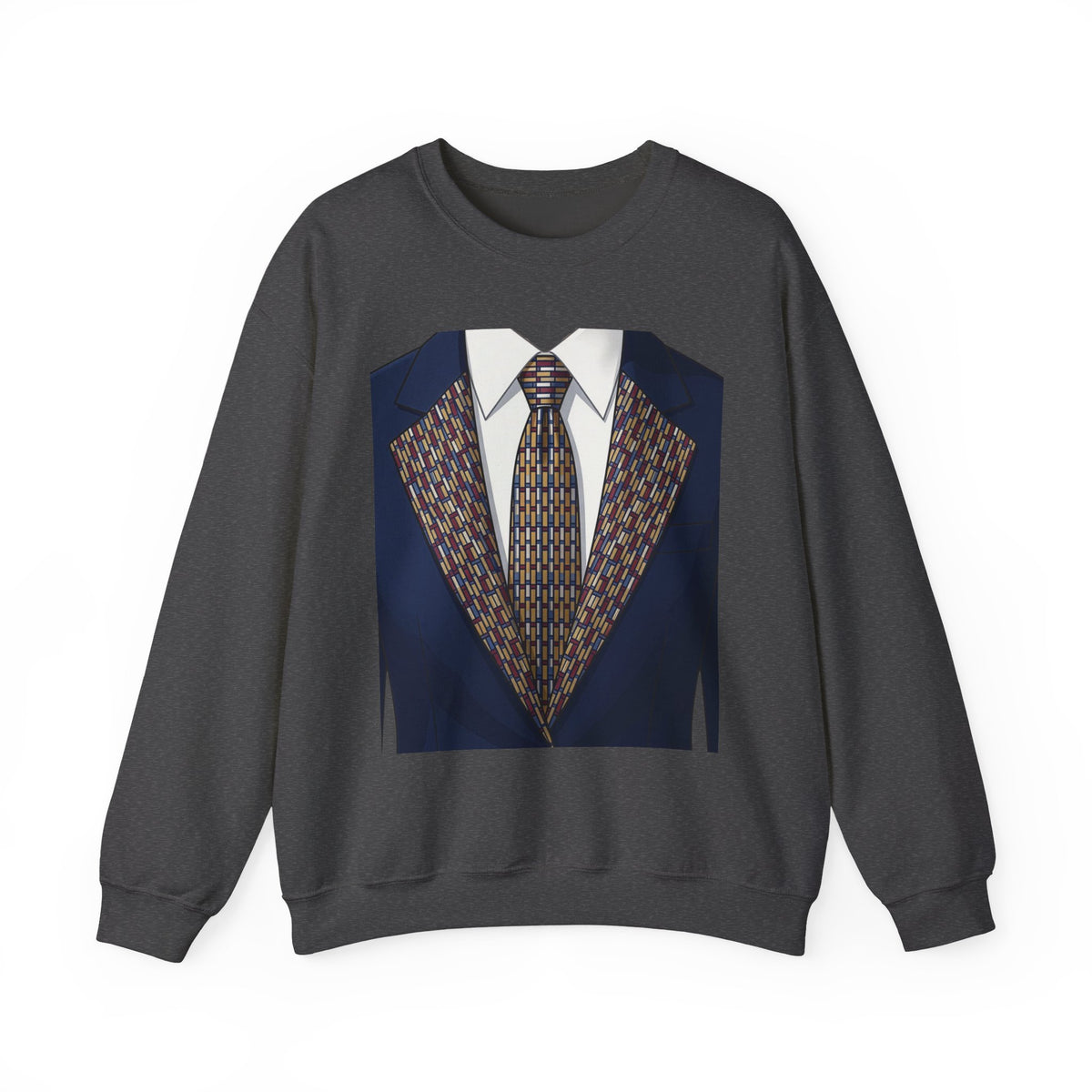 Graphic Suit Tie Crewneck Sweatshirt — 'GLORY HUNTERS' Back Text