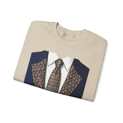 Graphic Suit Tie Crewneck Sweatshirt — 'GLORY HUNTERS' Back Text