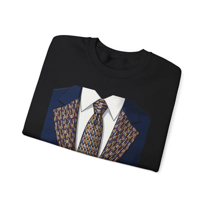 Graphic Suit Tie Crewneck Sweatshirt — 'GLORY HUNTERS' Back Text