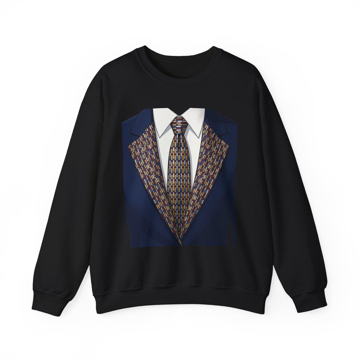 Graphic Suit Tie Crewneck Sweatshirt — 'GLORY HUNTERS' Back Text