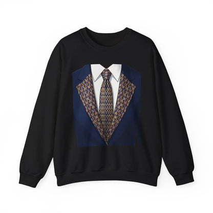 Graphic Suit Tie Crewneck Sweatshirt — 'GLORY HUNTERS' Back Text