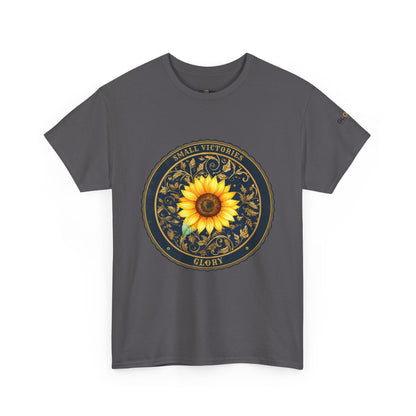 Sunflower Crest Tee — "Small Victories" Graphic T-Shirt
