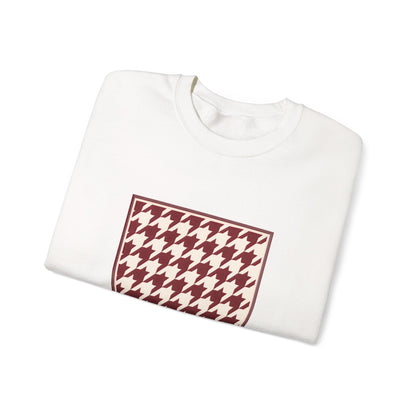 Crewneck Sweatshirt — Burgundy Houndstooth Shield Graphic