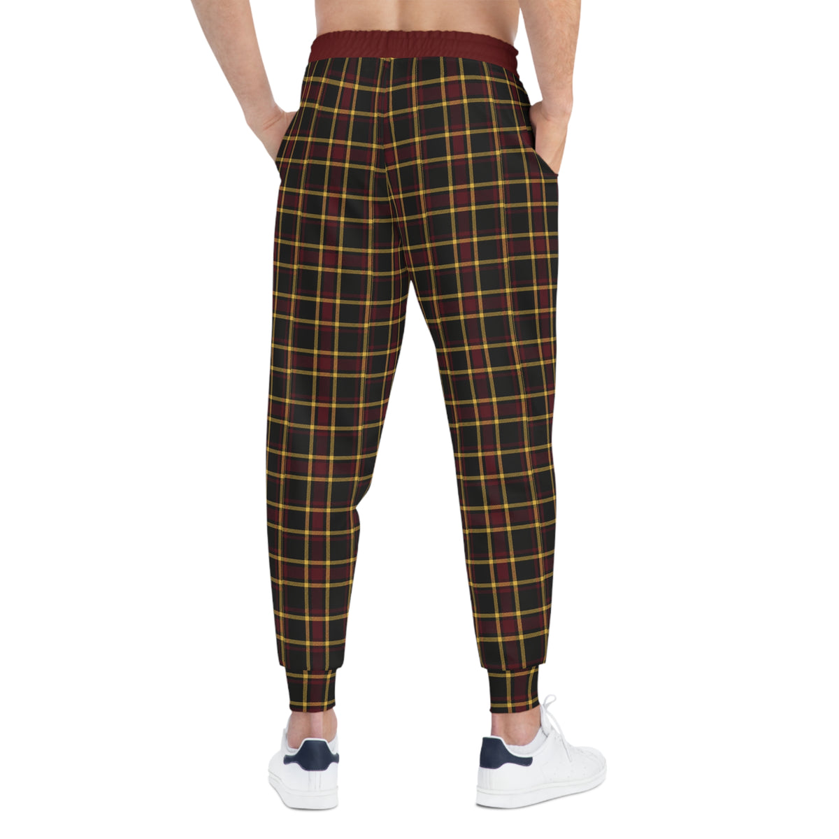 Plaid Joggers — Burgundy & Yellow Classic Tartan Athletic Pants