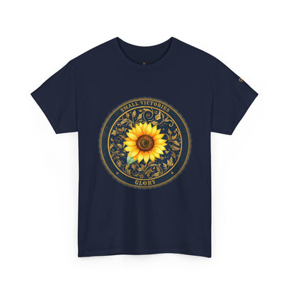Sunflower Crest Tee — "Small Victories" Graphic T-Shirt