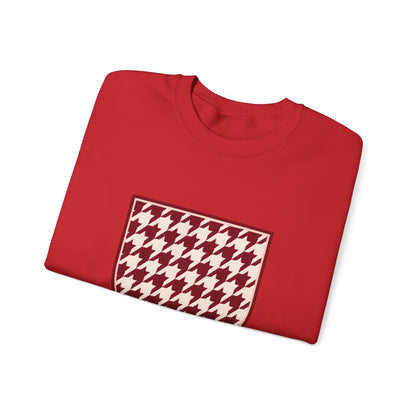 Crewneck Sweatshirt — Burgundy Houndstooth Shield Graphic