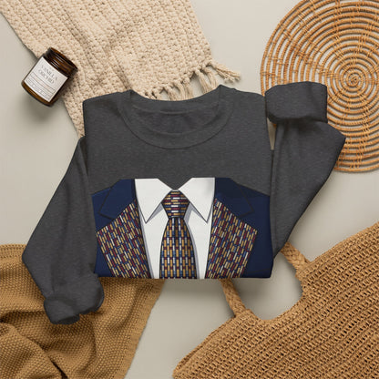 Graphic Suit Tie Crewneck Sweatshirt — 'GLORY HUNTERS' Back Text