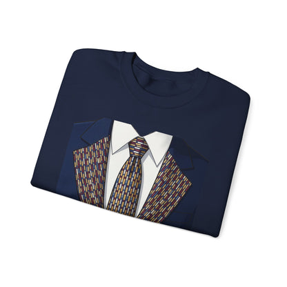 Graphic Suit Tie Crewneck Sweatshirt — 'GLORY HUNTERS' Back Text