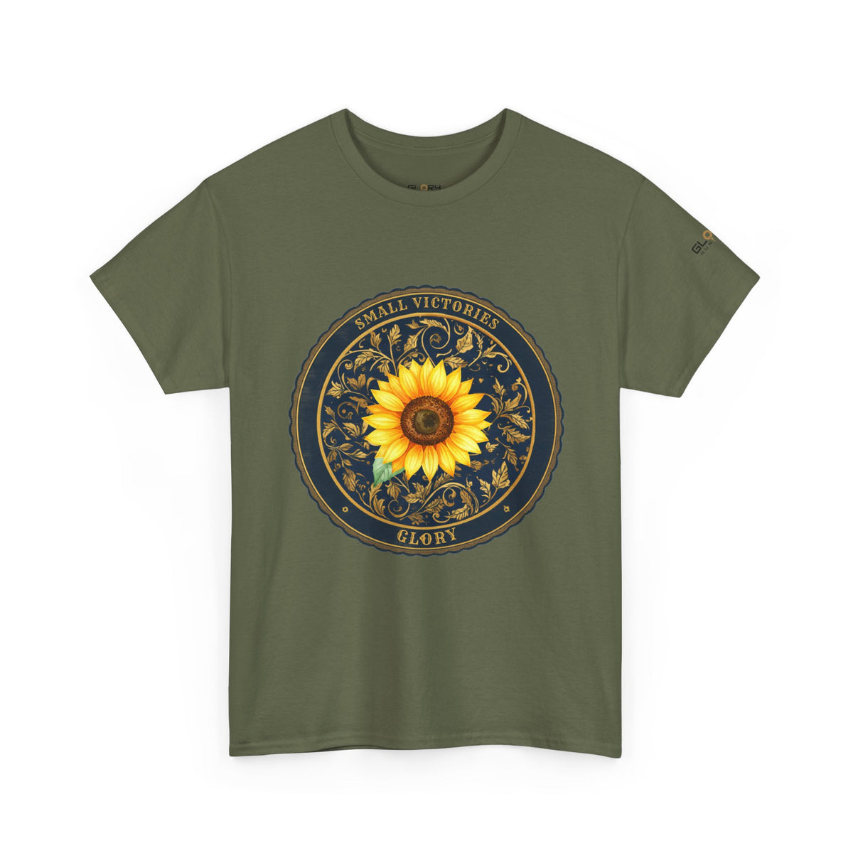 Sunflower Crest Tee — "Small Victories" Graphic T-Shirt