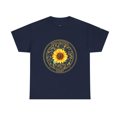 Sunflower Crest Tee — "Small Victories" Graphic T-Shirt