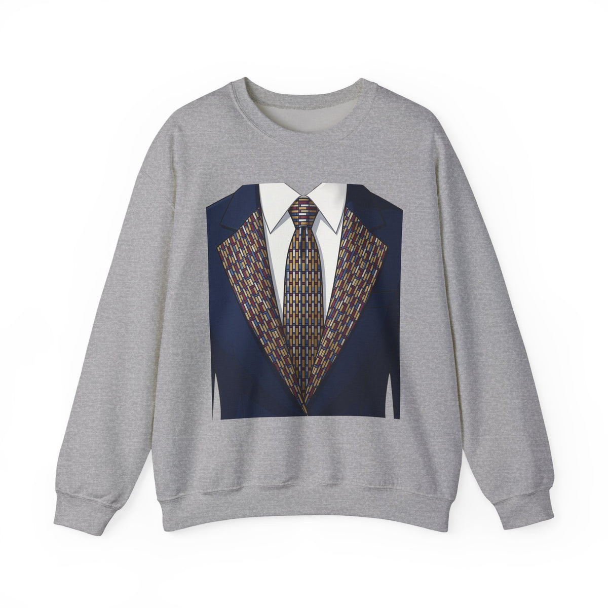 Graphic Suit Tie Crewneck Sweatshirt — 'GLORY HUNTERS' Back Text