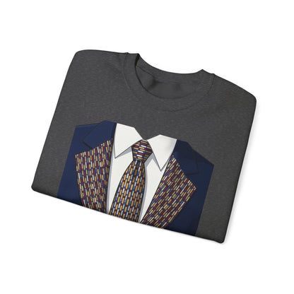Graphic Suit Tie Crewneck Sweatshirt — 'GLORY HUNTERS' Back Text