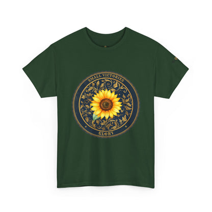 Sunflower Crest Tee — "Small Victories" Graphic T-Shirt