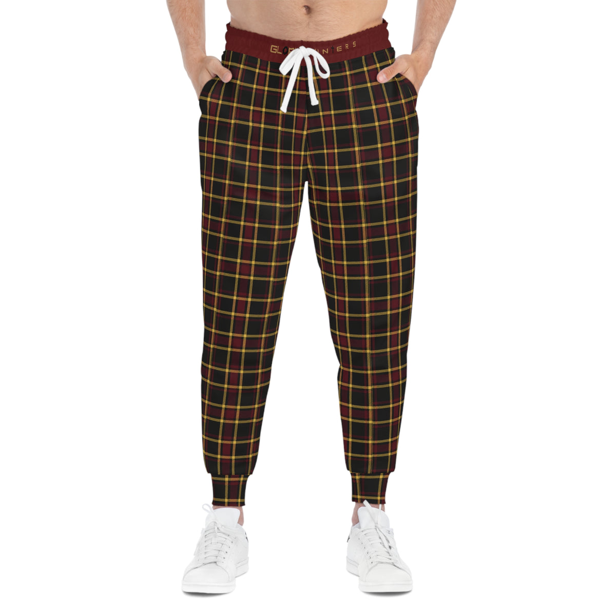 Plaid Joggers — Burgundy & Yellow Classic Tartan Athletic Pants