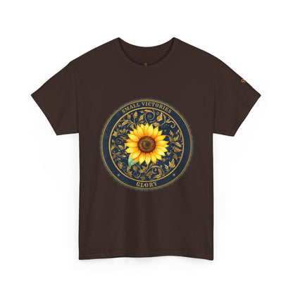 Sunflower Crest Tee — "Small Victories" Graphic T-Shirt