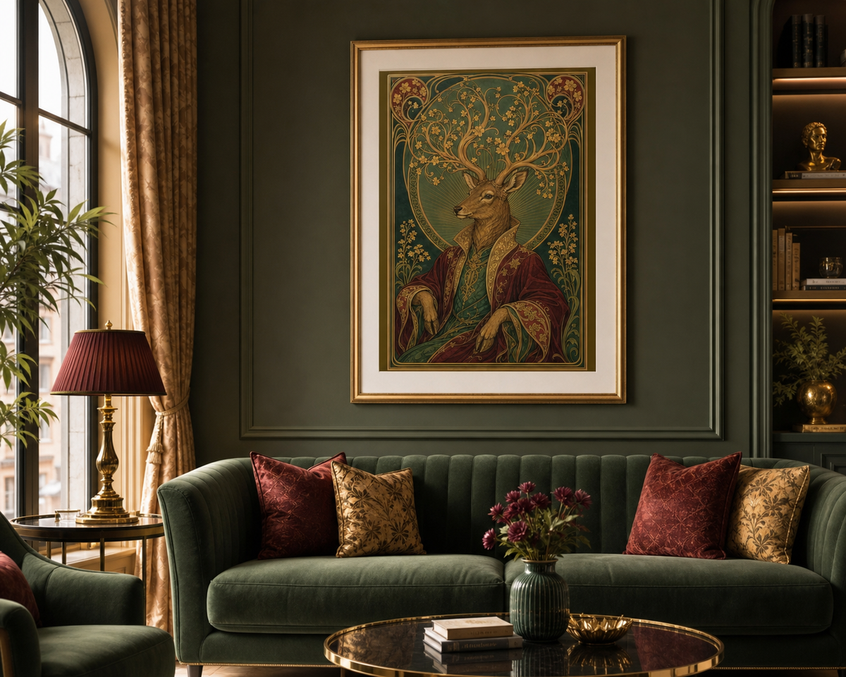 Stag, Gilded Portrait- Classic Semi-Glossy Paper Wooden Framed Poster 13x18 cm / 5x7″