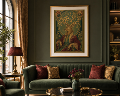 Stag, Gilded Portrait- Classic Semi-Glossy Paper Wooden Framed Poster 13x18 cm / 5x7″